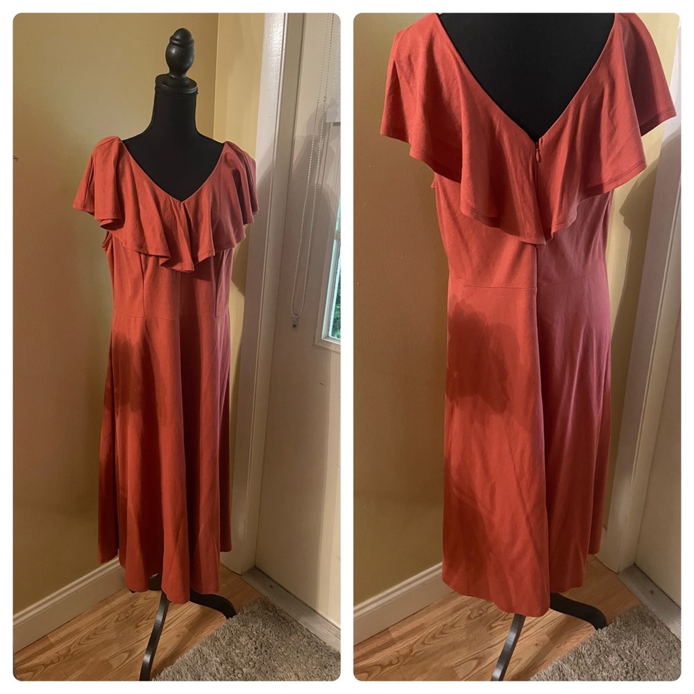 Rust Orange Ruffle Midi Dress - Picture 3 of 3